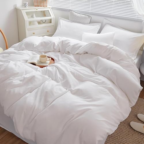 Cottonight White Comforter Sets Full Solid White Bedding Comforter Set Full Plain Cozy Breathable Quilts Blanket Soft Breathable Hotel Bedding Set with 2 Pillowcases for Women Men Cottonight