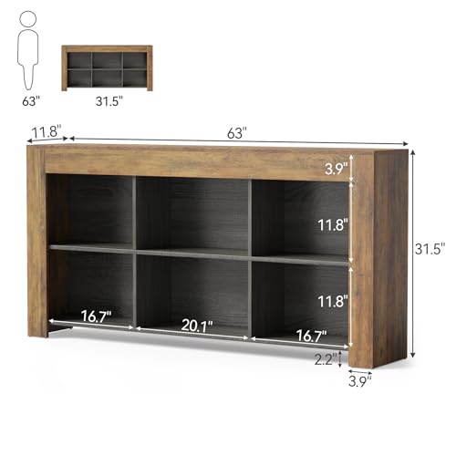 LITTLE TREE Console Table with Storage, 63-Inch Narrow Long Sofa Table, Entryway Table with 6 Cubes, Farmhouse Storage Shelves for Entryway, Living Room LITTLE TREE