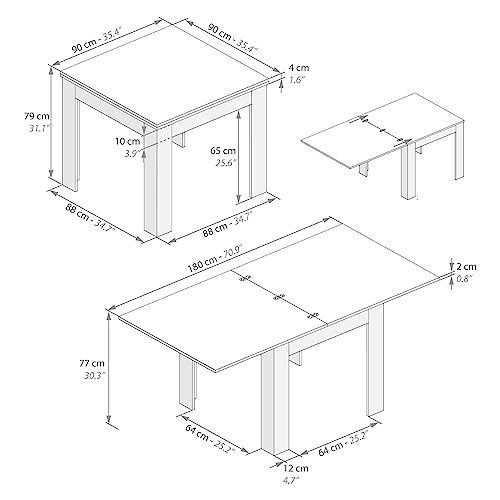 Mobili Fiver, Square extendable Dining Table, Eldorado, Rustic Wood, Made in Italy Mobili Fiver