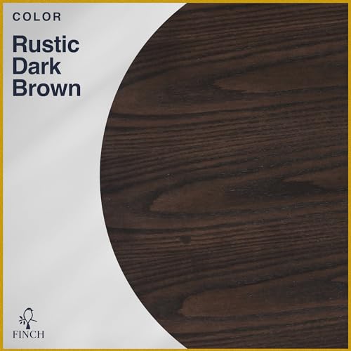 Finch Alfred Round Solid Wood Rustic Dining Table for Farmhouse Kitchen Room Decor, Wooden Trestle Pedestal Base, 46.5" Wide Circular Tabletop, Distressed Dark Brown Finch