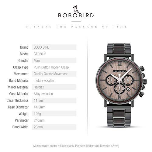 BOBO BIRD 2021 New Men's Wrist Watches Stylish Wood Watch Analog Quartz Casual Wooden Wrist Watch with Gift Box (Grey) BOBO BIRD