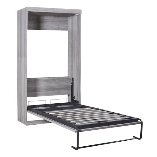Twin Murphy Wall Bed,Wood & Metals Grey Murphy Bed Cabinet Units, No Spring Box Needed,Can Be Folded Into a Cabinet MERITLINE
