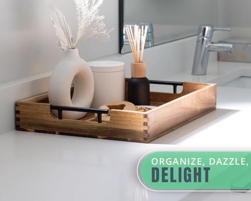 Decorative Serving Tray with Black Handles - Premium Acacia Wood Grain - Impress Your Guests with This Ottoman Tray, Serve Breakfast in Bed, Organize & Declutter - 13 x17 inch by Comfify Comfify