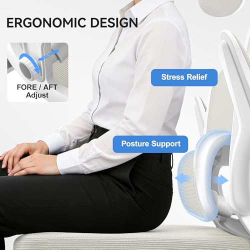 ALLGOD Ergonomic Office Chair, Mesh Desk Chair with Lumbar Support, High Back Home Office Chair with Adjustable Headrest and Flip-Up Arms, Comfortable Computer Chair, Thick Cushion, 300 LBS, White ALLGOD