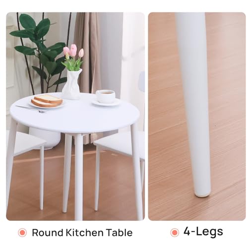 walsport Round Dining Table Set for 2, Wood Tabletop with Strong Metal Frame, Modern Dinette with Chairs for Kitchen,White walsport