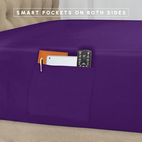 Elegant Comfort 8-Piece Pinch Pleated Comforter Set - All Season Complete Bed in a Bag, Includes 4pc Smart Sheet Set, Bed Skirt, Comforter, Matching Pillowcases and Shams, King/Cal King, Purple Elegant Comfort