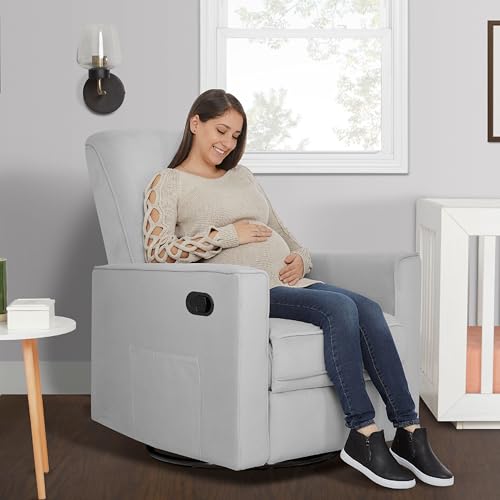 Evolur Raleigh Glider in Grey, Upholstered Plush Seating 360° Swivel Glider Rocking Chair, FSC Certified, Greenguard Gold & JPMA Certified Nursery Glider Recliner Evolur