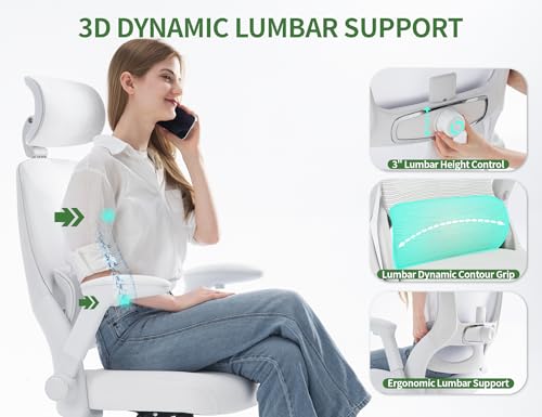 Veratric White Ergonomic Office Chair: Mesh Desk Chair Comfy with Adjustable Lumbar Support 400lbs High Back Computer Gaming Chair - Big and Tall Office Chairs with Extra Wide Seat-Adults Home Office Veratric