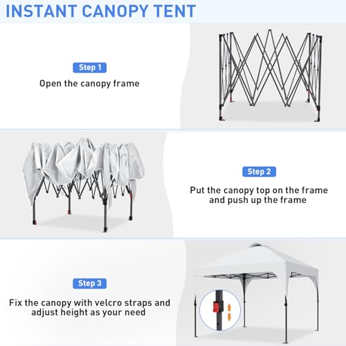 Oneofics Pop Up Canopy, 10x10 FT Instant Outdoor Canopy Tent with Carrying Bag, 3 Adjustable Heights - Portable for Outdoor Activities Oneofics