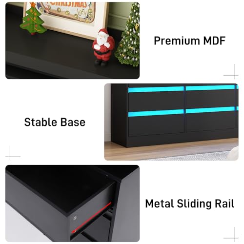Hlivelood 9 Drawer Dresser with Power Outlet & LED Light, Modern Chest of Drawers for Closet Modern Large Dresser Organizer Cabinet for Bedroom, Living Room, Black Hlivelood