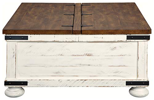 Signature Design by Ashley Wystfield Farmhouse Square Storage Coffee Table with Hinged Lift Top, Distressed White Signature Design by Ashley
