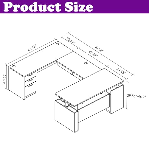 ALFA BUSINESS 100.4'' U Shaped Executive Standing Desk with Pre-Assembled Frame & Lockable Cabinets, Height Adjustable Desk Dual-Motor Sit-Stand Workstation for Corporate & Home Office (Grey-U) ALFA BUSINESS
