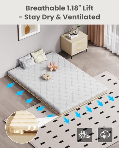 Meulbaty Bed Plate, Guest Tatami Bed Frame,Japanese Tatami Mat, Foldable Wood Slatted Floor Bed Frame for Futon Mattress, Breathable Moisture-Proof Floor Sleep Bedding (Full) Meulbaty