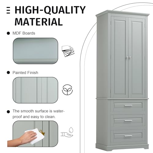 62.2" Wide Storage Cabinet Pantry Cupboard with Doors and Drawers for Home Kitchen, Bathroom and Living Room, Adjustable Shelf, White Merax