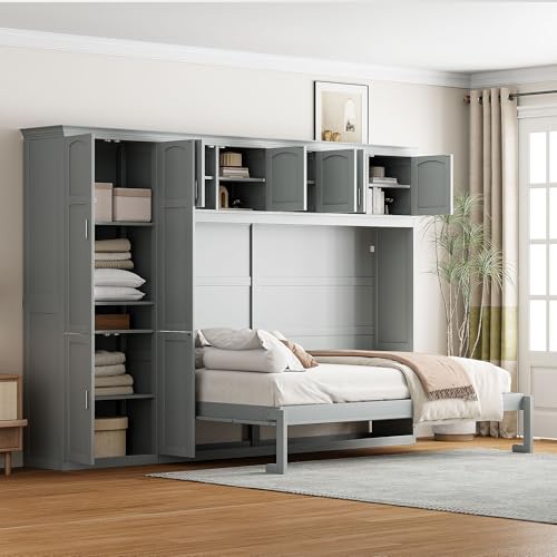 Merax Queen Size Murphy Bed with Cabinets, Gray Merax