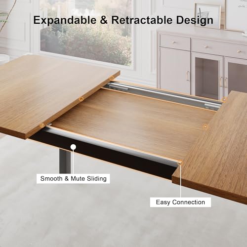 Einhomn 7-Piece Dining Room Table Set with 6 Chairs, 63" Extendable Dining Table & Chairs Set for 4-6, MDF Board & Metal Frame, for Kitchen, Dining Room, Walnut Einhomn