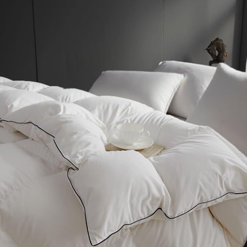 sleeprove Queen Size Down Comforter,Medium Weight All-Season Duvet Insert with 8 Loops,Luxury Noiseless Bedding Comforter,White,90"x90" sleeprove