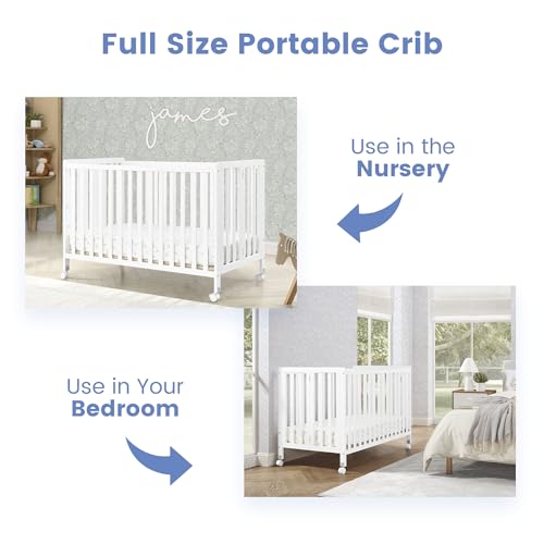 Simmons Kids Aria Full Size Portable Folding Crib - Greenguard Gold Certified, Bianca White