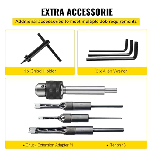 VEVOR Woodworking Mortise Machine, 1/2 HP 1700RPM Powermatic Mortiser, With Movable Work Bench Benchtop Mortising Machine, For Making Round Holes Square Holes Or Special Square Holes In Wood VEVOR