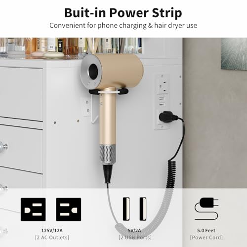 FUSOU 15 Drawers Vanity with Mirror and 12 LED Lights, Makeup Vanity with Charging Station, 3 Color Modes Adjustable Brightness, Glass Top Vanity Desk with Stool for Bedroom, White FUSOU