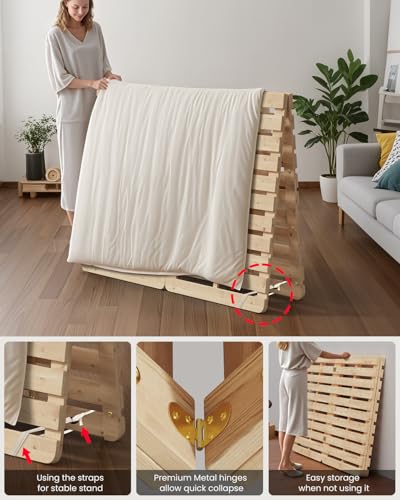 Meulbaty Bed Plate, Guest Tatami Bed Frame,Japanese Tatami Mat, Foldable Wood Slatted Floor Bed Frame for Futon Mattress, Breathable Moisture-Proof Floor Sleep Bedding (Queen) Meulbaty