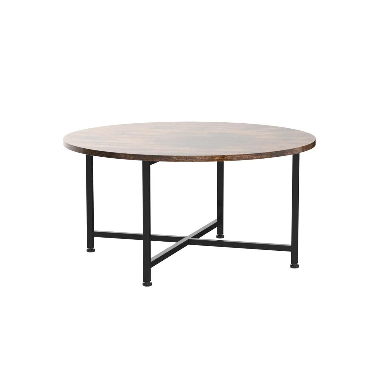 SUPER DEAL Round Coffee Tables w/ 32 Inch Rustic Wooden Surface Top and Sturdy Metal Legs Industrial Cocktail Table for Living Room, Rustic Brown SUPER DEAL
