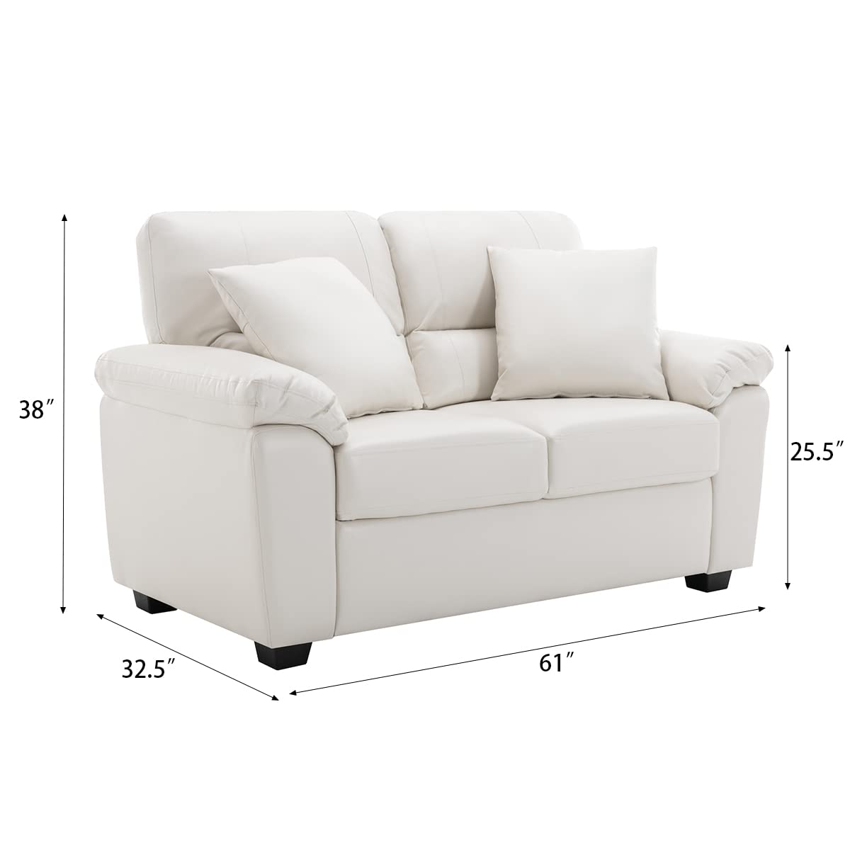 Morden Fort Faux Leather Loveseat Sofas, White Modern Luxury and Comfy Furniture Sleeper Couches for Living Room, Apartment, Office, Reading Room Morden Fort