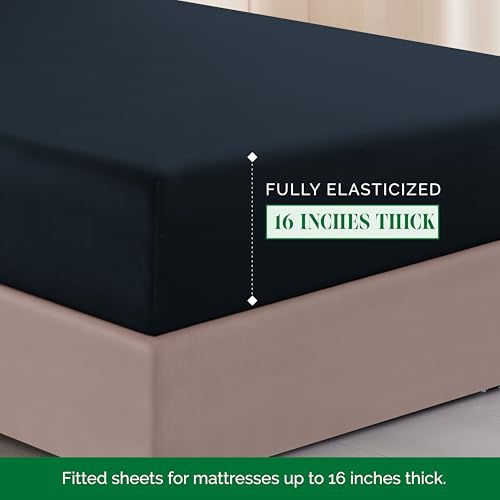 Elegant Comfort Luxurious 1500 Premium Hotel Quality Microfiber Three Line Embroidered Softest 4-Piece Bed Sheet Set, Wrinkle and Fade Resistant, Full, Black Elegant Comfort