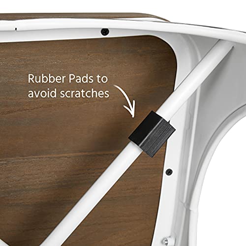 Yaheetech Set of 4 Metal Dining Chairs with Wood Seat Metal Side Chairs Kitchen Chairs with Back Bistro Café Trattoria Kitchen, Distressed White Yaheetech