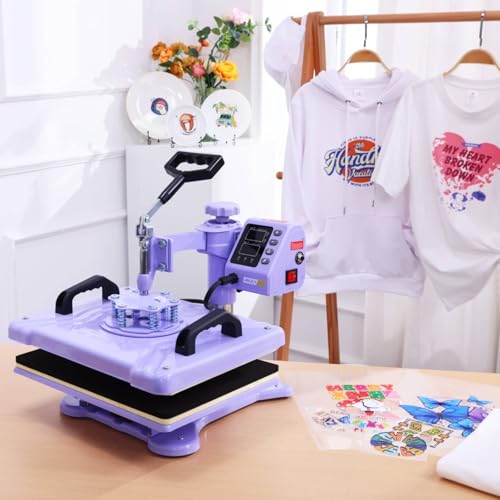 AKEYDIY Heat Press 15x12 Inch, 8 in 1 Heat Press Machine for T-Shirts Hat Cap Mug Plate, 360° Swing Away Shirt Pressing Machine, Sublimation Heat Transfer Machine with Tumbler Press Hat Press, Purple AKEYDIY