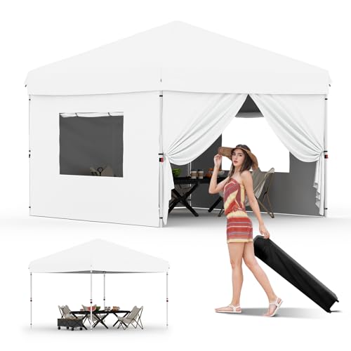 10x10FT Instant Pop Up Canopy Tent with 4 Side Walls, Complete Commercial Shelter System for Outdoor Events (White) PeakPursuit