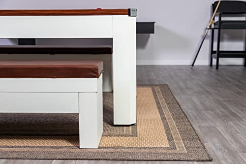 Hathaway Newport 7-ft Pool Table Tennis Combination with Dining Top, Two STO Newport II 7-ft Pool Table Combo Set with Benches - White with Camel Feltrage Benches with Accessories - Walnut Hathaway
