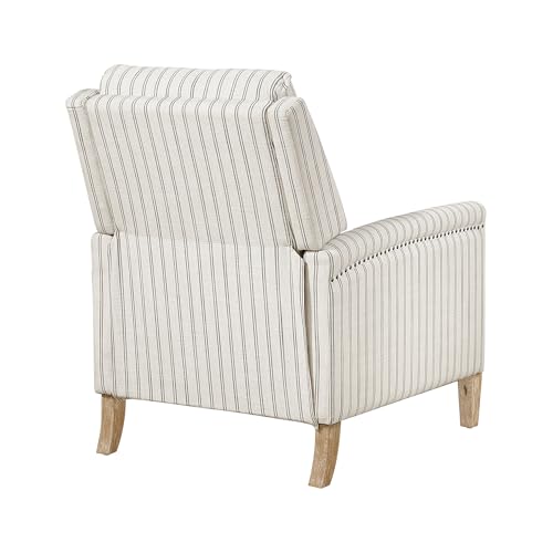 Lexicon Pushback Recliner Chair, Striped Textured Fabric Accent Armchair, Push Back Recliner, Nailhead Trim, Solid Wood Legs, Easy Assembly for Living Room/Office/Apartment, White/Grey Lexicon
