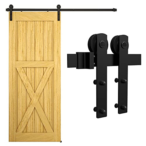 LQKUMJG 6FT Sliding Barn Door Hardware Kit for Single Wood Door, Smoothly and Quietly, Easy to Install Fit 35" Wide and 1.18"-1.96" Thickness Door Panel, includes Installation Instruction LQKUMJG