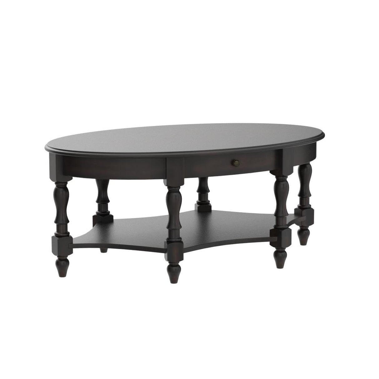 MODERION Coffee Table with Drawer, Solid Wood Oval Center Table with Storage Shelf, Traditional Living Room Table with Elegant Vintage Style, Easy Assembly, 45” x 27.6” x 18.2” Retro Walnut KFZ2233DC MODERION