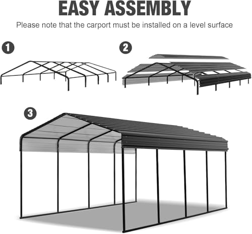 Big RED 10X15FT Metal Carport, Heavy Duty Steel Carport, Portable Garage with Enhanced Metal Frame, Outdoor Car Shelter for Car and Tractors BIG RED