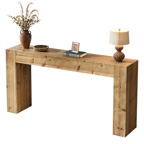 Tribesigns 63-Inch Solid Wood Console Sofa Table, Farmhouse Long Entryway Table Behind Couch for Living Room, Entrance, Hallway, Foyer, Easy Assembly (Light Brown) Tribesigns