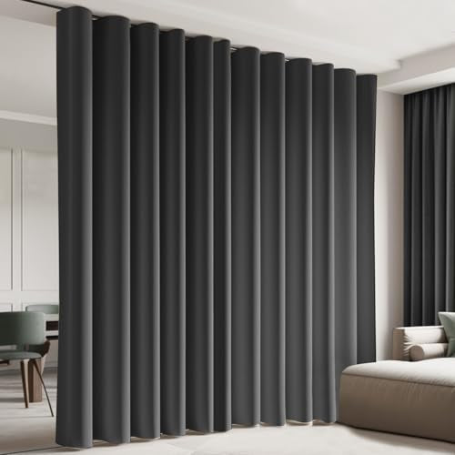 Cbsroro Room Divider Curtains, Blackout Ceiling Track Curtains with Hooks Wall Dividers for Bedroom Living Room Separation Office Privacy Partition, Noise Reduction, W100 × L84 Inch,1 Panel, Black cbsroro