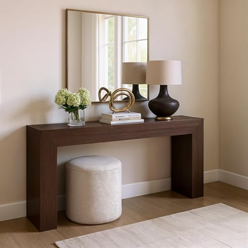 Plank+Beam Grand Console Table, 66 Inch Modern Solid Wood Sofa Table, Narrow Entryway Table for Hallway, Behind The Couch, Living Room, Foyer, Walnut Wirebrush Plank+Beam