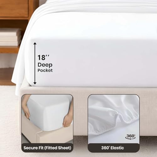 SGI bedding 100% Egyptian Cotton Sheets Full XL Size - 1000 Thread Count Luxury Hotel Sheets, 18" Deep Pocket, Soft & Breathable 4-Piece White Sheet Set SGI bedding