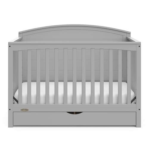 Graco Bellwood 5-in-1 Convertible Crib with Drawer (Pebble Gray) - GREENGUARD Gold Certified, Full-Size Storage Drawer, Converts to Toddler Bed and Full-Size Bed STORK CRAFT