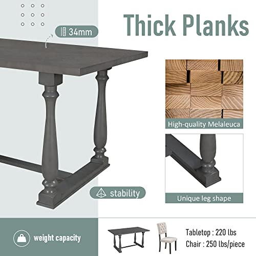 Merax 6 Piece Kitchen Dining Table Set, Wooden Rectangular Dining Table with Upholstered Bench and 4 Chairs, Dining Room Table Set for 6 People, Living Room Furniture (Gray, Beige Cushions) Merax