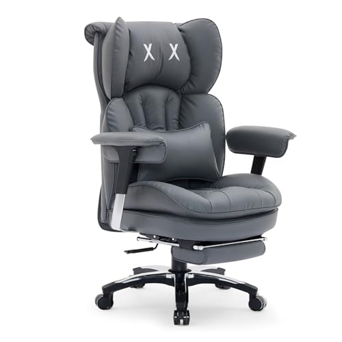 Efomao Big and Tall Office Chair with Footrest – High Back Computer Chair with Adjustable Armrests,Executive Office Chair with Wide Seat, Modern Desk Chair for Home Office, Gaming, or Study, Grey Efomao