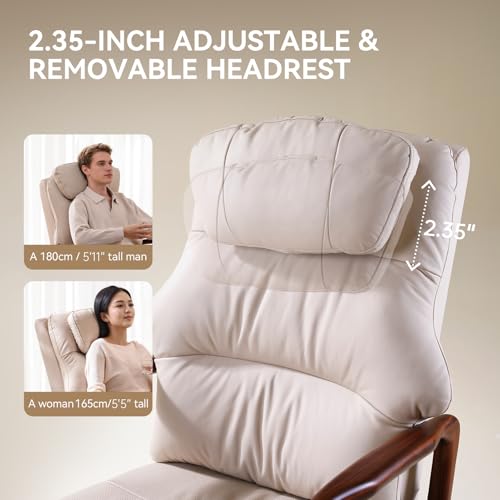 EMIAH M7 Power Recliner Chair for Adults with Adjustable Lumbar Support & 5-Min Rhythmic Stretch, 160° Reclining Faux Leather Accent Chair with Adjustable Headrest for Living Room Home Theater(Beige)