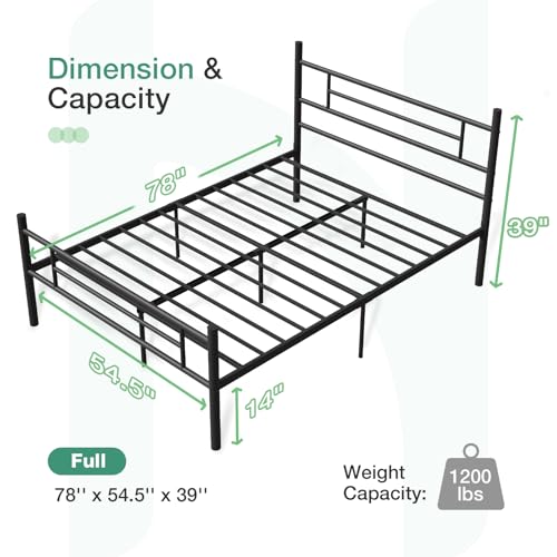 Novilla Full Size Bed Frame with Headboard and Footboard, 14 Inch Metal Platform Bed Frame, Under Bed Storage, Strong Metal Slats Support, Mattress Foundation No Box Spring Needed Novilla