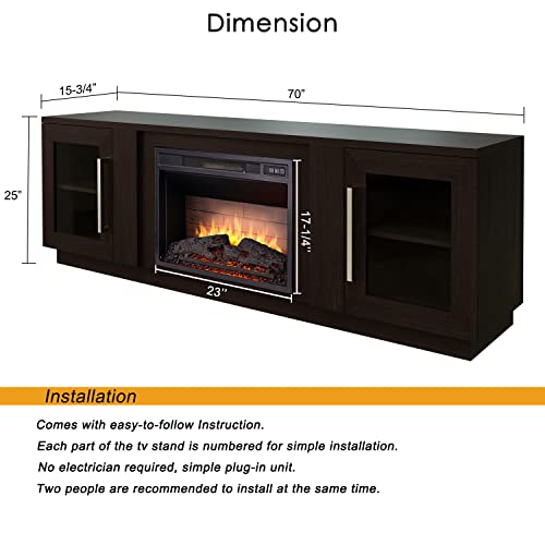 Cheerway 3D Fireplace TV Stand for TVs up to 80’’, Wooden Media Entertainment Center Table & TV Cabinets w/Storage Shelves & Barn Door, Electric Fireplace w/Remote Control Cheerway