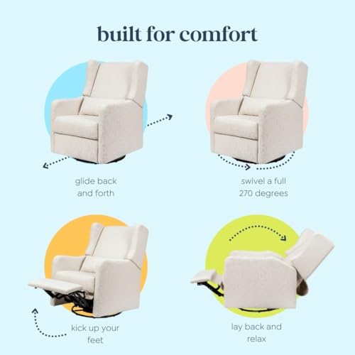 Carter’s Arlo Glider Recliner Nursery Chair - Water & Stain Resistant Glider Rocking Chair for Nursery - GREENGUARD Gold, FSC & Certi-PUR US Certified - Cozy Cream Swivel Rocker Recliner Chair DaVinci