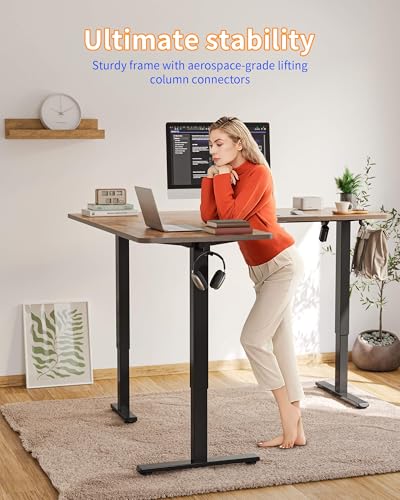 YIHAYO L Shaped Standing Desk Adjustable Height, 63 x 55 Inches Electric Corner Standing Desk with Splice Board, Computer Desk for Home Office, Rustic Brown YIHAYO