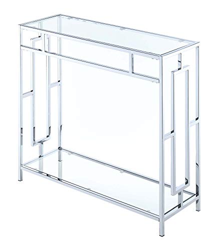 Convenience Concepts Town Square Chrome Glass Hall Table 31.5" - Modern Sofa Table with Storage Shelf, Entryway Table for Living Room, Bedroom, Bathroom, Glass/Chrome Convenience Concepts