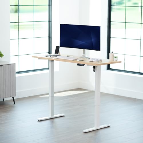 VIVO Electric 60 x 24 in Standing Desk, Memory Height Adjustment, 1B Series, Holds 220 lbs, One-Piece Light Wood Top, White Frame, DESK-KIT-1W6C VIVO